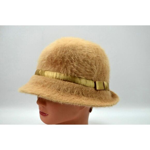 Accessories - Womens Fedora Angola and Nylon Hat Tan Light Brown